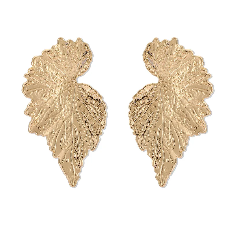 

Wholesale Alloy Retro Gold Plated Metal Vintage Geometric Leaf Statement Drop Earrings For Women 2020, Golden