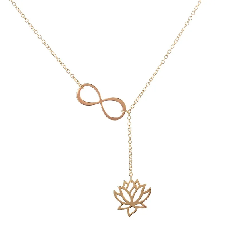 

Fashion 18K Gold Plated Number 8 Love Infinity Necklace Lotus Flower Pendant Necklace