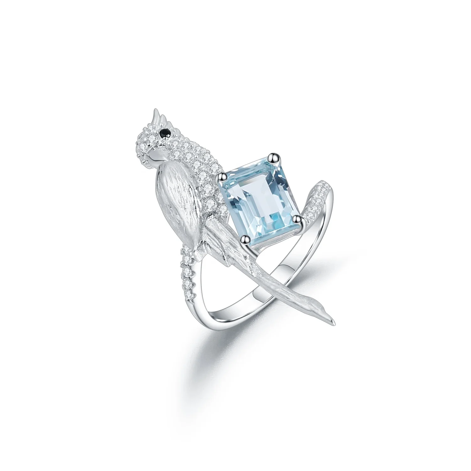 

Abiding 925 Sterling Silver Natural Sky Blue Topaz Gemstone Fashion Bird Animal Jewelry Rings Women