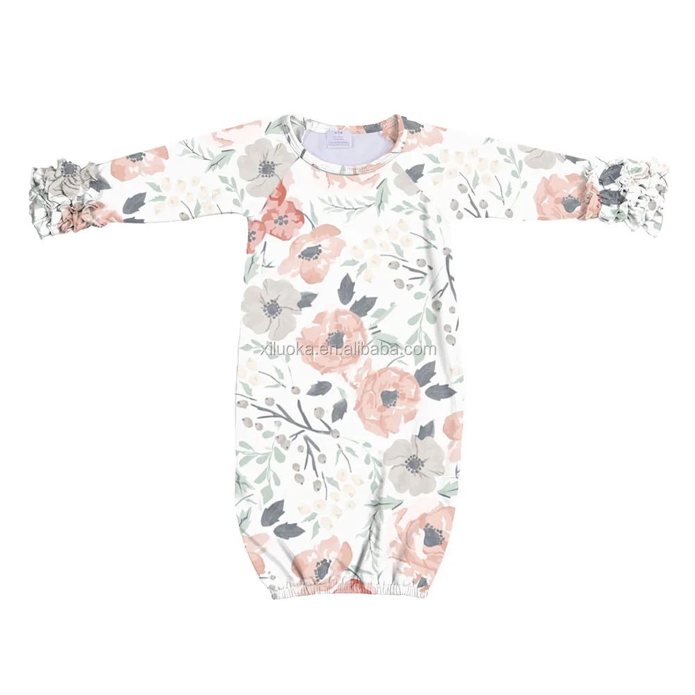 

New Arrival Girl Boutique Clothing Toddler Night Wear Floral Print Long Sleeve Baby Ruffle Gowns, Picture