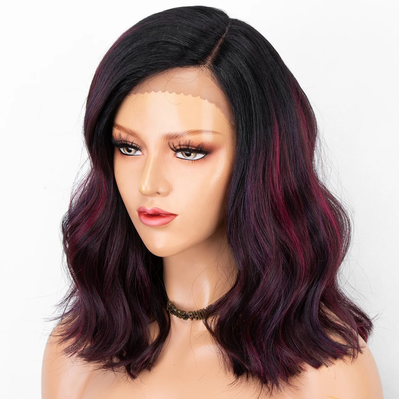 

Aliblisswig Heat OK 14" Synthetic Lace Front Wig Glueless Ombre Bungundy Wine Red Short Bob Wavy Lace Front Synthetic Hair Wigs, Dark root ombre bungundy wine red bob lace front wigs