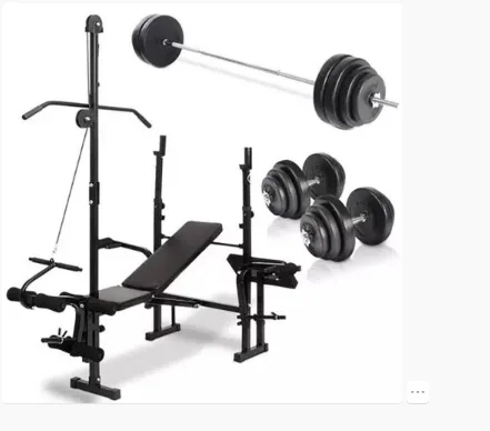 

Indoor multifunction whole set weight bench barbell rack bench press weight bench, Black