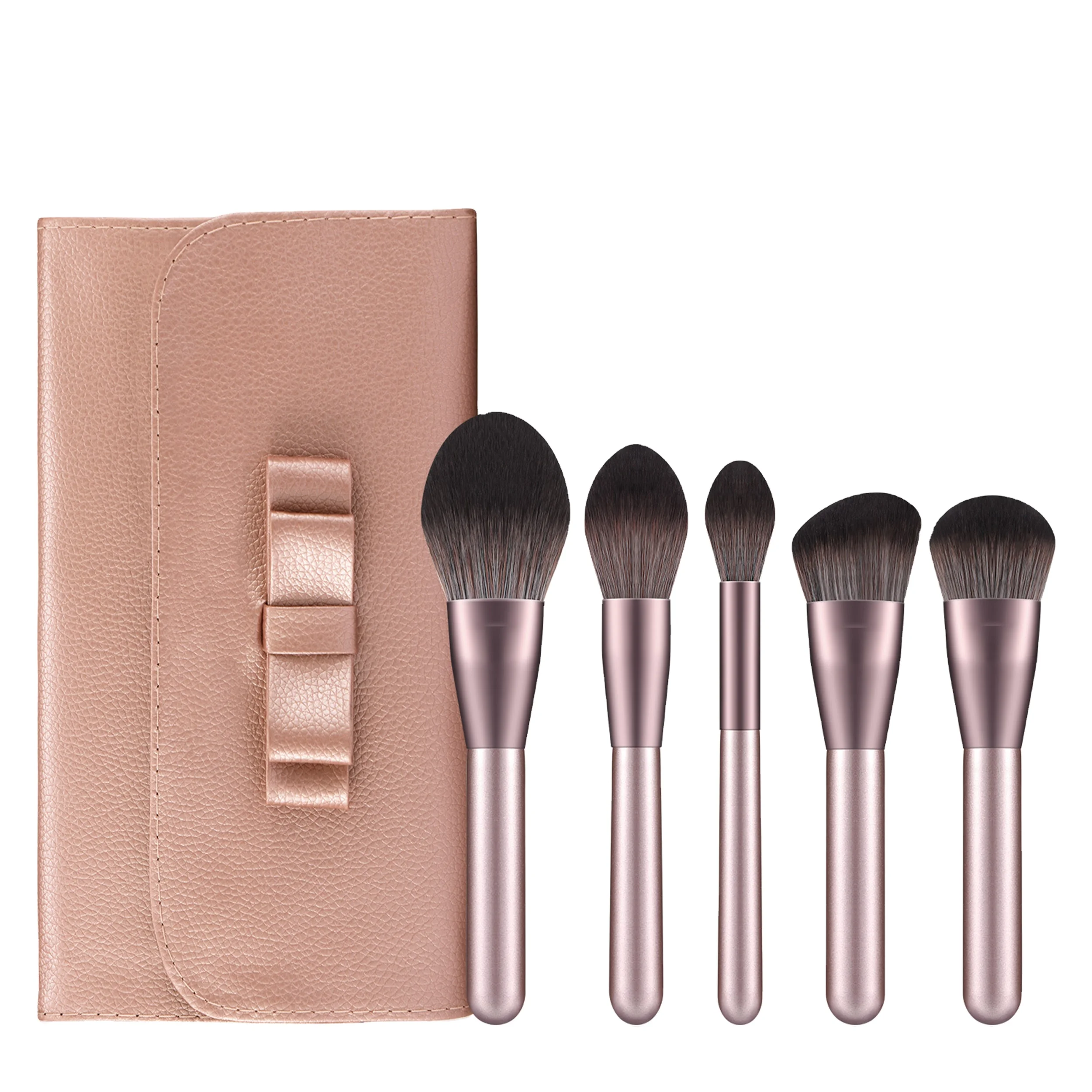 

Hot Sale 12pcs Makeup Brush Set Grapelet Wooden Handle Make Up Brushes PU Bag Customizable, Bright brown