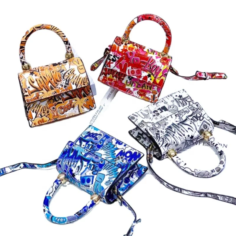 

Fashion Ladies Cross Body Unique Shoulder Bags Colorful Letters Print Leather Bag For Women