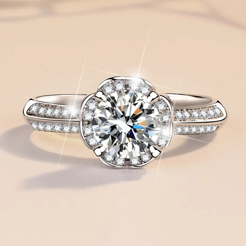 

Certified S925 Sterling Silver Ring Women's Diamond Moissanite Wedding Carat Gold Plated Cell Phone Finger