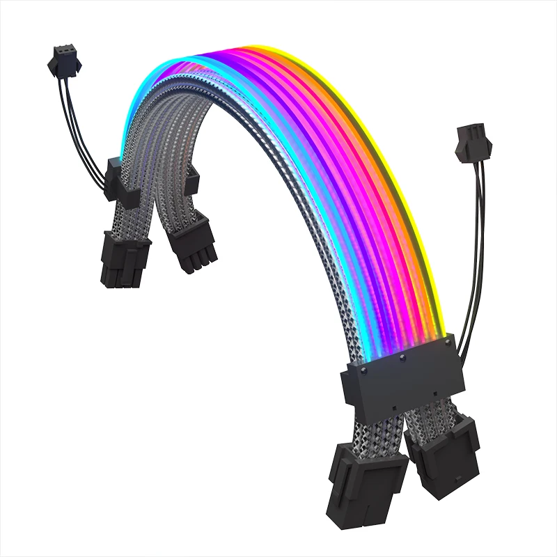 

RGB PSU Extension Cable Kit 8-Pin GPU Addressable ARGB Extension Sleeved Cable Kit Custom Power Supply For Computer Case