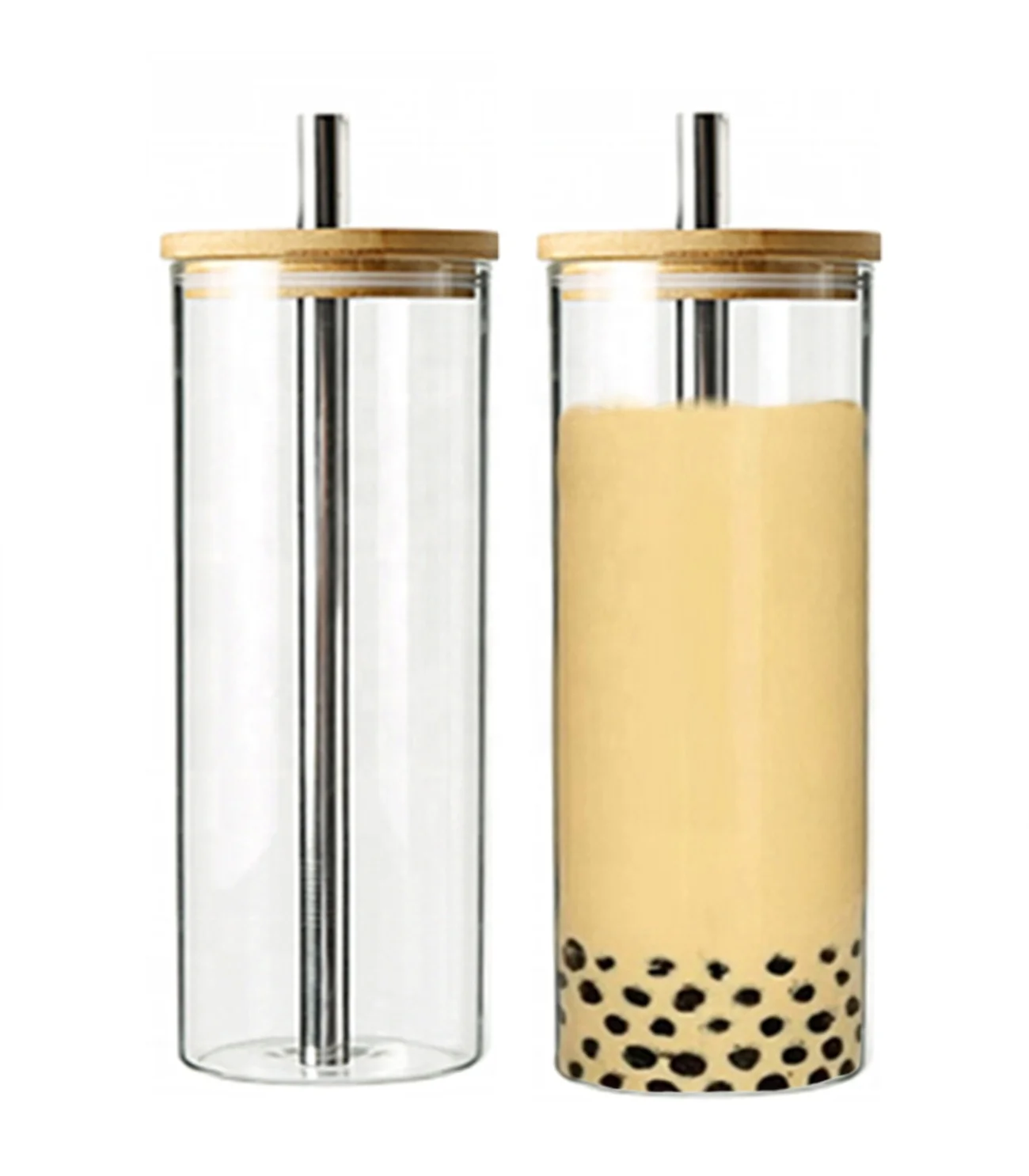 

2021 Amazon Newest 17 oz Bamboo Tea Tumbler Glass Water Bottle With Infuser and glass water bottle straw bamboo lid, Transparent