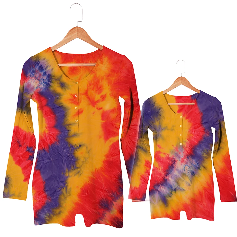 
Fall Clothing Mommy and Me Outfits Casual Dresses Family Matching Clothes Plus Size Long Sleeve Custom Tie Dye Jumpsuit 