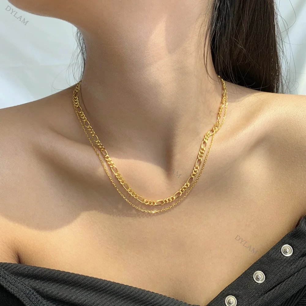 

Dylam Hot Selling S925 Chunky 18k Gold Necklace Women Fashion Jewelry Necklace Set Multilayer 925 Sterling Silver Chain Necklace