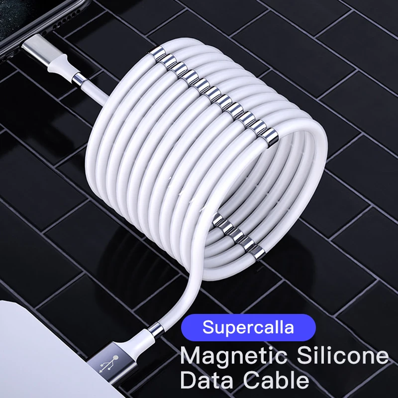 

New arrivals SuperCalla Magnetic Portable Self-Winding USB Charging data cable for lightning micro usb Cable usb c, White green red