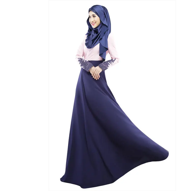 

Muslim Chiffon Embroidery Lace Cuffs Long Sleeves Ladies Women Abaya Dress