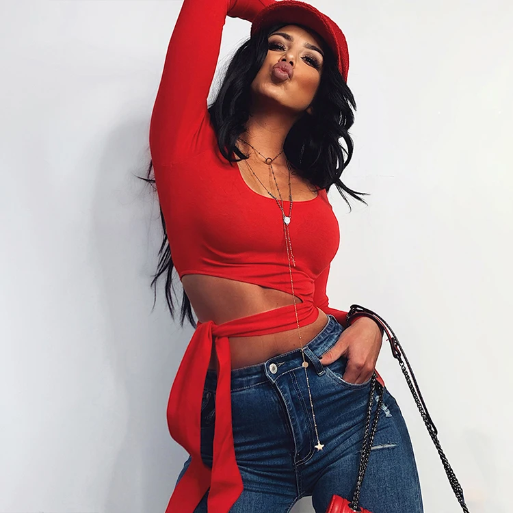 
YH1457 Fashion Bandage Design Lady 2020 Sexy Long Sleeve Blouse Tops For Women Clothing 