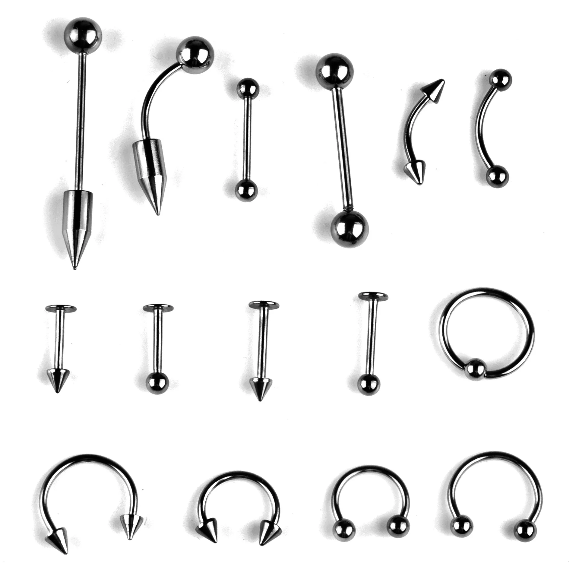 Vriua 15 Combined Tongue Nails Mixed Set Stainless Steel Lip Nails Body ...