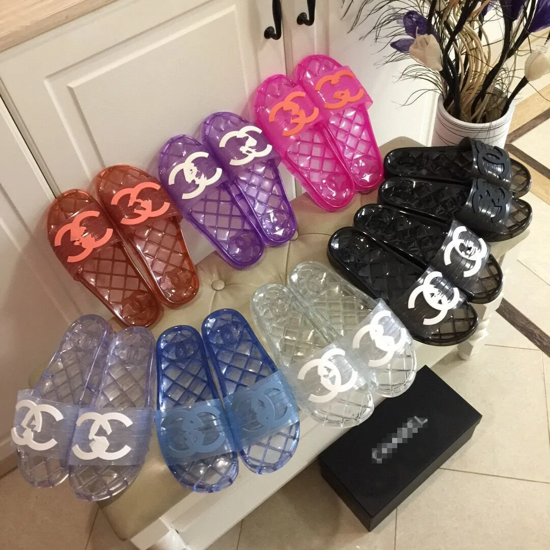 

Fshion cc customized logo luxury brand Ladies sandal jelly transparent woman slipper