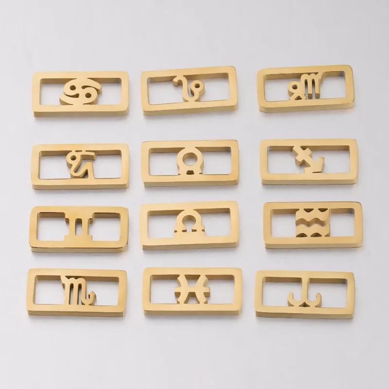 

15x7mm DIY Jewelry Making Accessories Hollow Rectangle Gold Stainless Steel 12 constellations Zodiac Pendant Charms For Necklace