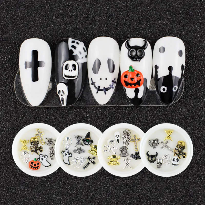 

Halloween alloy nail art designs metal accessories skull cross ghost 3D nail decals charms gems halloween nail art