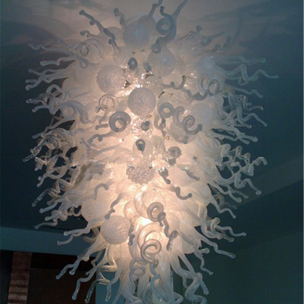 

Hotel Nordic White Lights Suspended Hanging 100% Handmade Murano Glass Large Chandelier, Can be customized