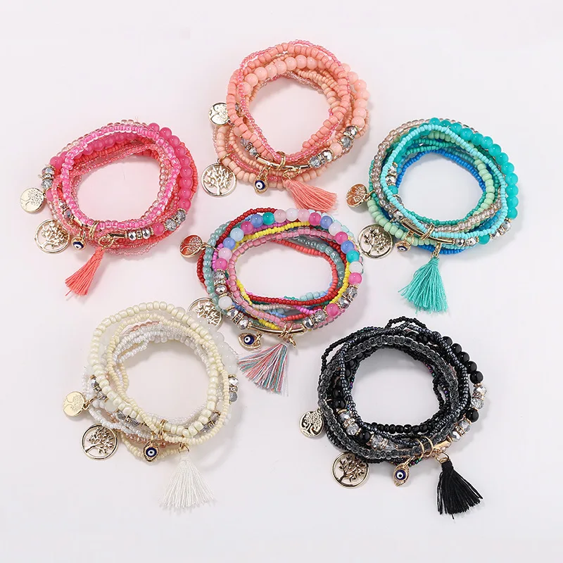 

Bohemian Ethnic Jewelry Color Rice Bead Multilayer bracelets bangles