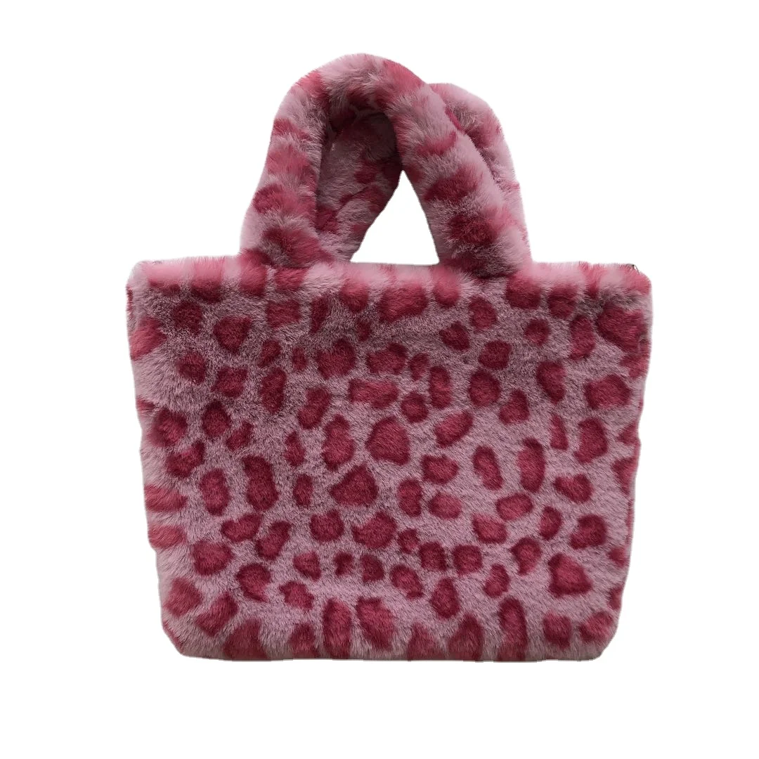 

Blanket Bag Fabrics Textiles Natural Polyester Rabbit Fur Faux Fur Fashion Girls leopard print Bags, Picture shown color