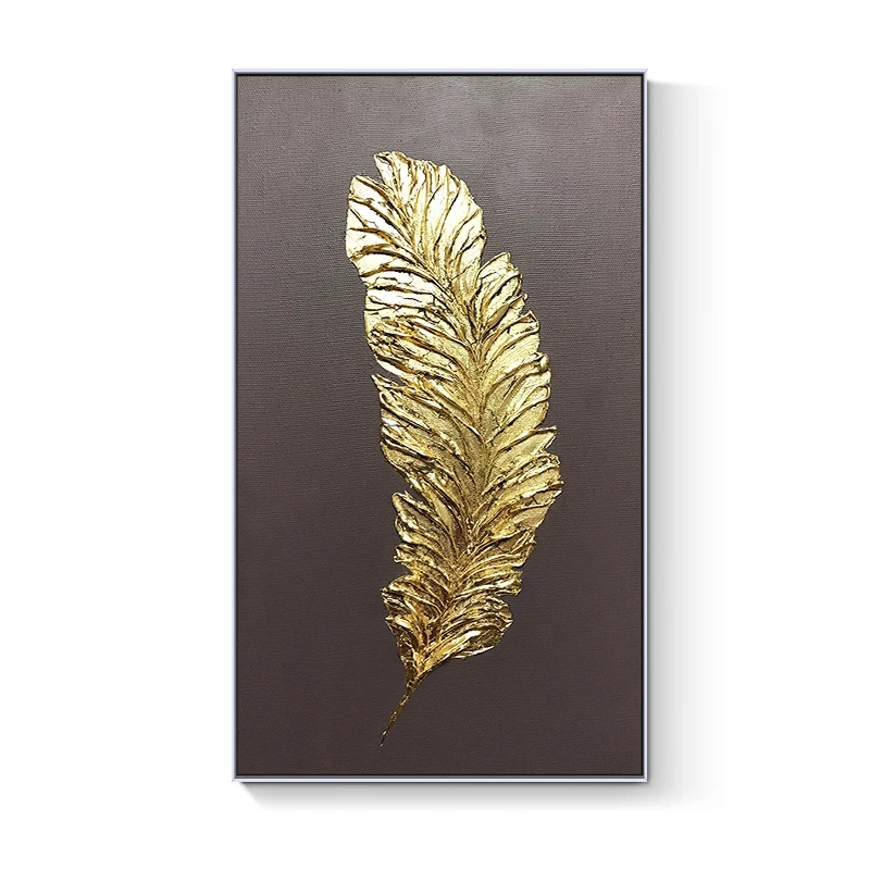 

1 Piece Modern luxury Large floating framed golden feather wall hanging art product interior home decor