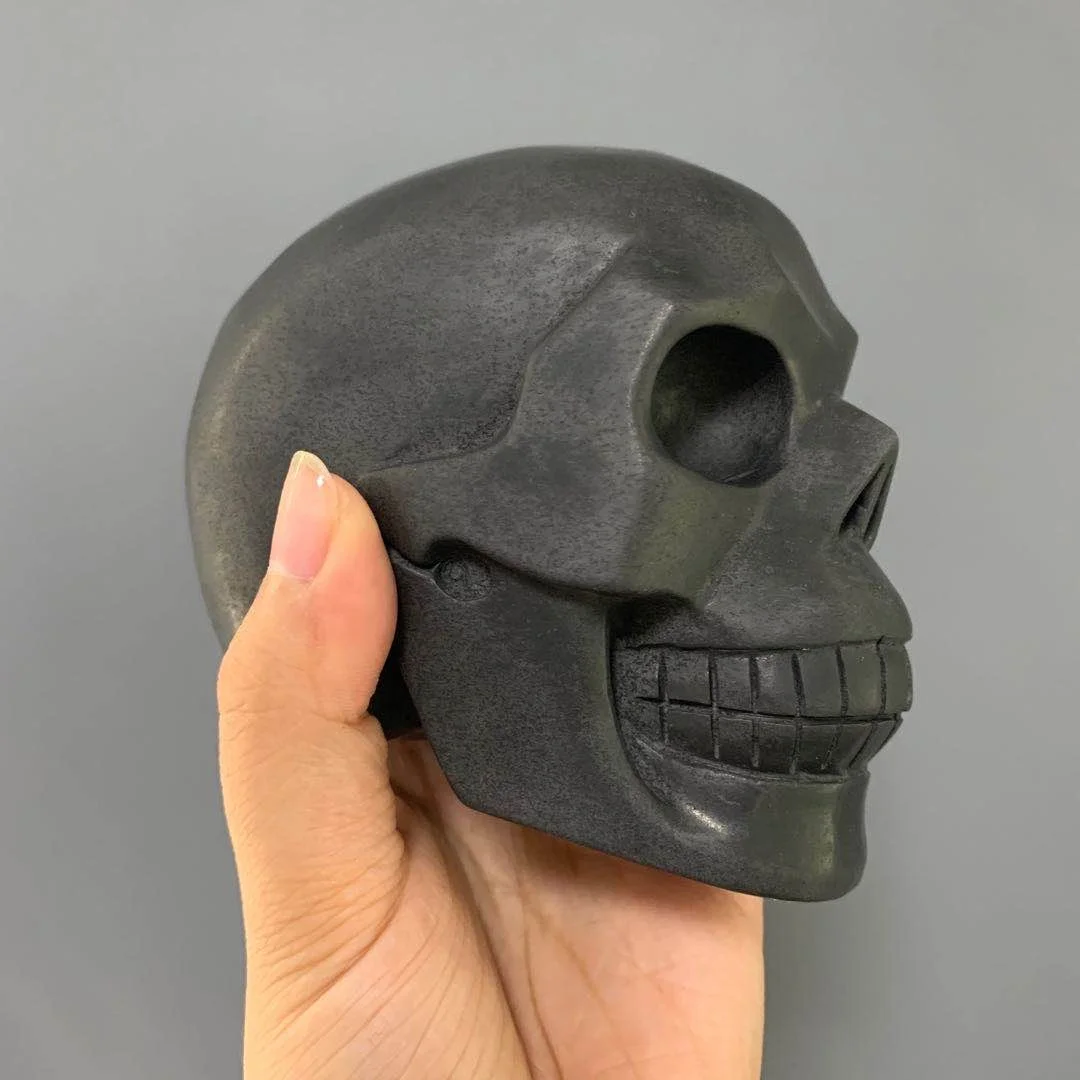 

Wholesale natural hand carved black shungite skulls healing stone crystal craft