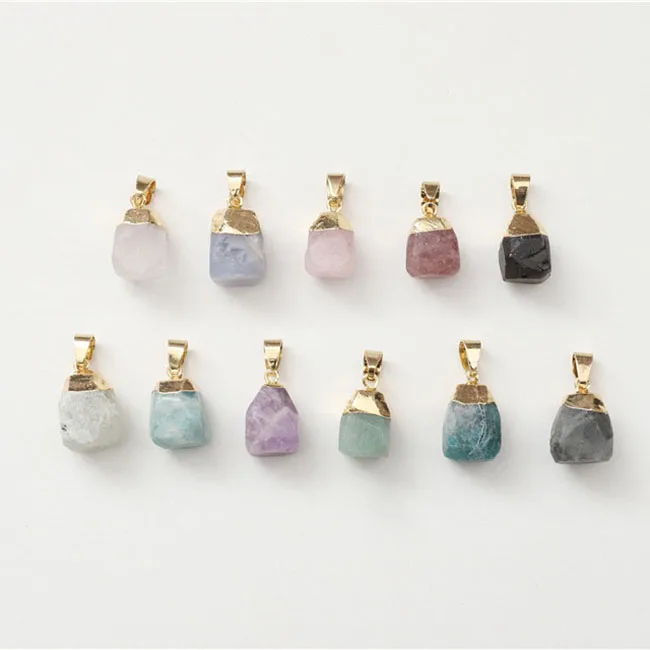 

Popular drop natural stone necklace jewelry Pendant Raw gemstone crystal accessories quartz birthstone charms pendant