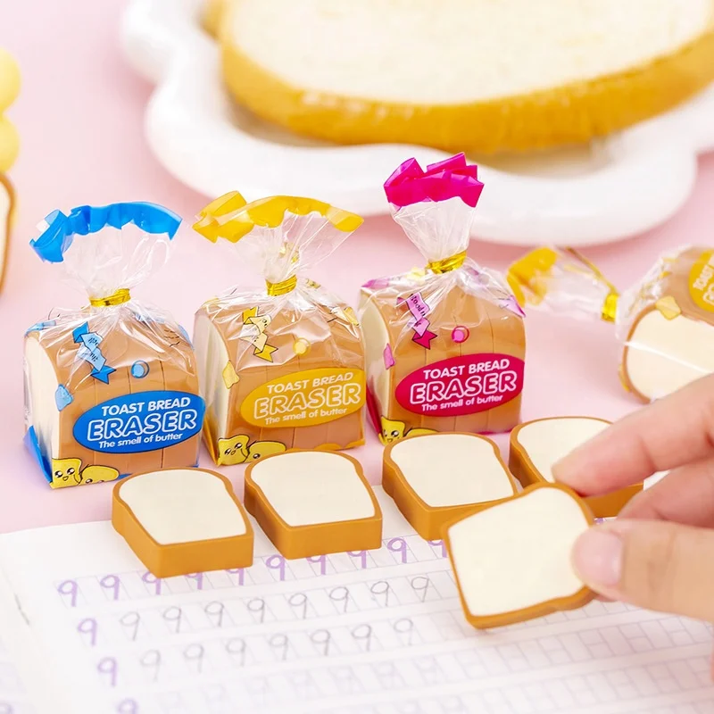 

Wholesale cheap school creative cartoon 3D bread shaped eraser for children