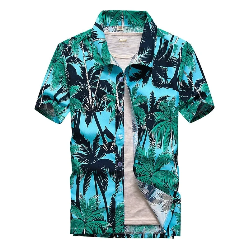 

Beach Shirts Men Summer Vacation camisas para hombre Coconut tree Printed Short Sleeve Button Down Hawaiian shirts for Men M-5XL