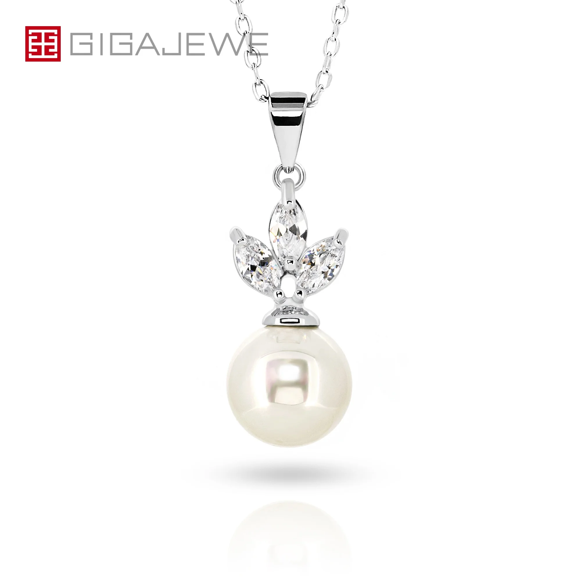 

Pearl and Moissanite Marquise White Gold 9K/14K/18K Necklace pearl necklace Moissanite Necklace , Gold Necklace,Anniversary gift
