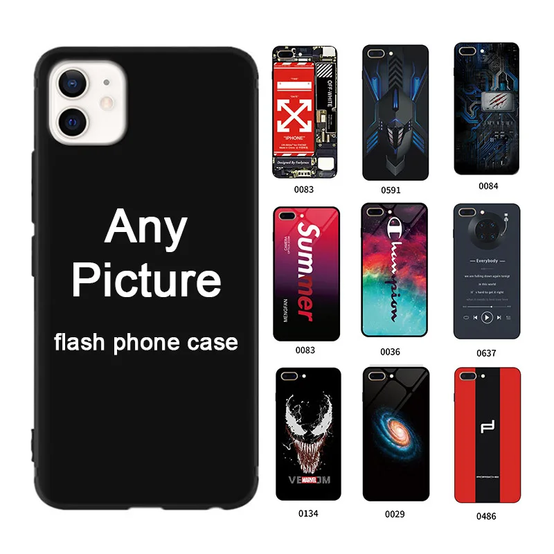 

Designer custom picture logo luxury LED Light luminous Flash mobile cell phone case max pro for iPhone 12 11 X 8 7 lv samsung, Customized