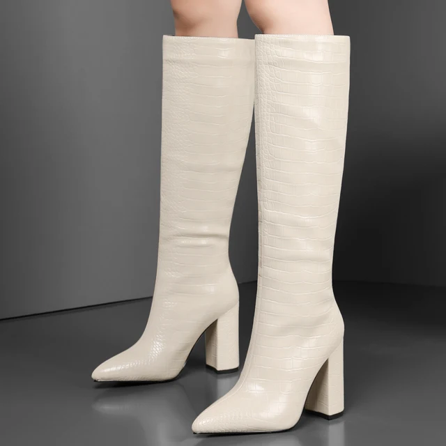 

handmade add private logo name women shoes white crocodile pattern knee boots, Blue