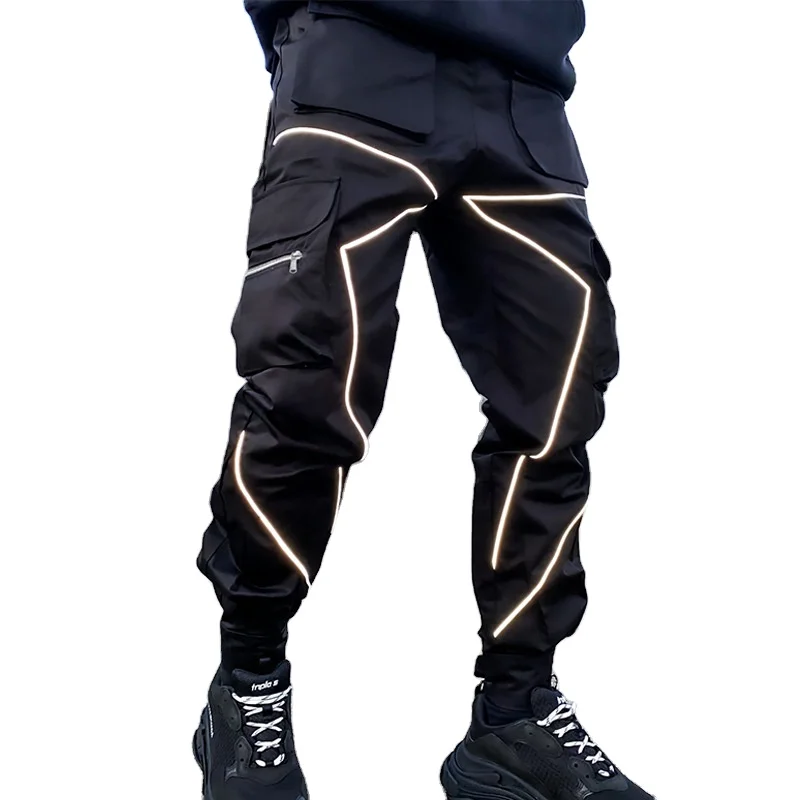 

FanLi 2021 Top Ranking Mens Night Running Reflective Joggers Fashion Pockets Sweatpants Slim Solid Color Training Jogging Pants