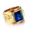 Wholesale stainless steel jewelry 18K gold dragon ring with black stone China men stone rings