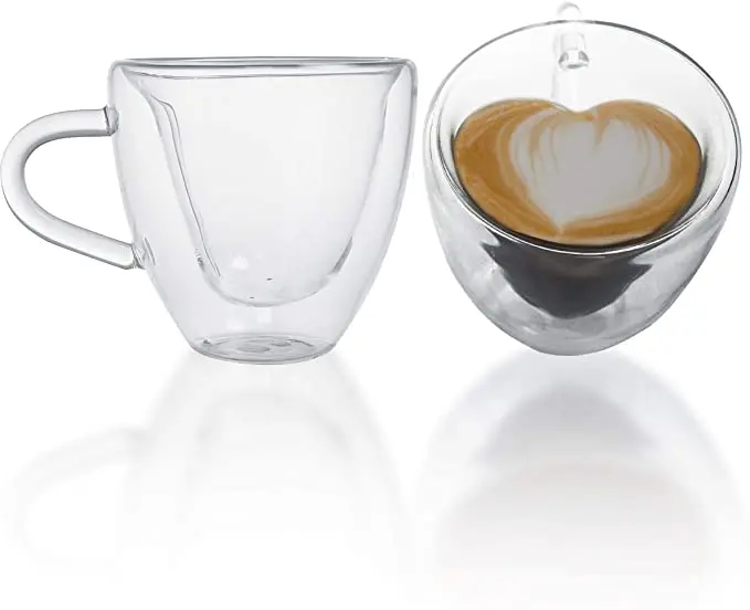 

Heat resistant creative double layer heart cup clear glass milk tea cup tea coffee cup
