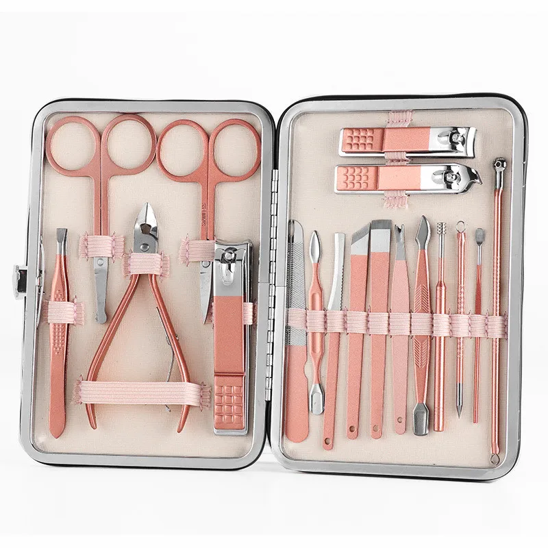 

promo stainless steel Nail Clippers Cutter Kit Nail Care manicure 18piece manicure pink set