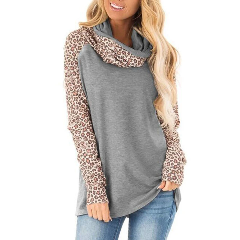 

Rummandy New Women Leopard Sweatshirt Long Sleeve Scarf Collar Loose Sweatshirt Ladies Tops Print Women Hoodies Casual Winter, Customized color