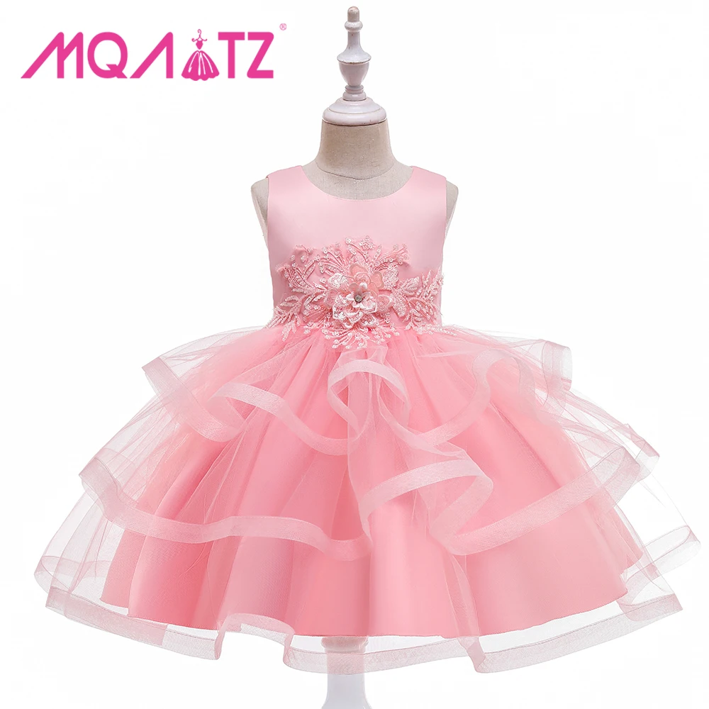

MQATZ Hot Sale Kids Flower Dresses Children Birthday Party Little Girl Wedding Princess Dress, Peach,pink,purple,white,champange