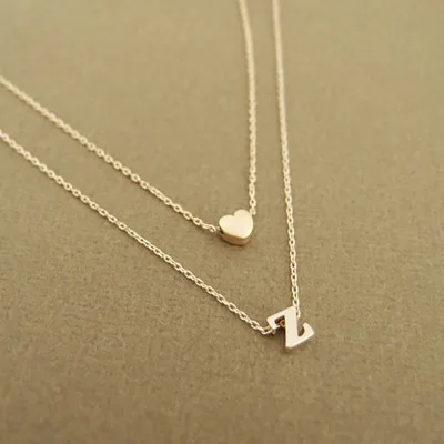 

2020 Hot Selling Summer Fashion Trendy Double Layers Heart Letter Pendant Necklace for Women Dainty Jewelry, Rh&gold