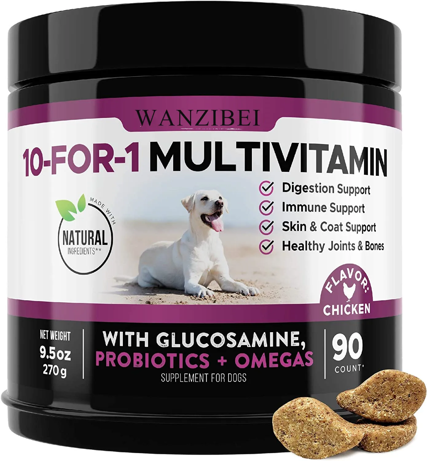 

WANZIBEI 10 in 1 Dog Multivitamin with Glucosamine , Probiotics and Omega Fish Oil for Dogs Overall Health - glucosamine for dog