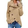 Women's Chunky Turtle Cowl Neck Asymmetric Hem Wrap Plus SIze Woman Knitted Sweater Coat with Button Details