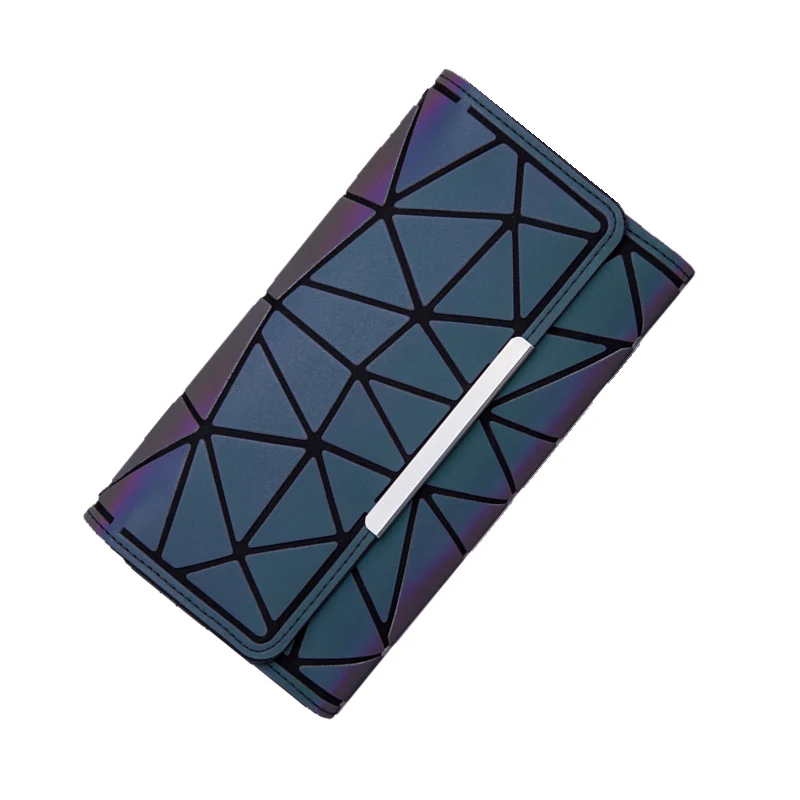

factory hot sale card money clip reflective wallet for girls 2021 colorful geometric luminous long women wallets