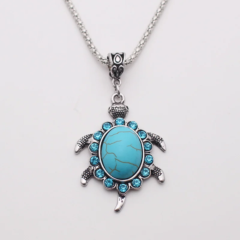 

Turtle Personalized Necklace Pendant Unisex Antique Silver Plating Blue Crystal Jewelry Gifts