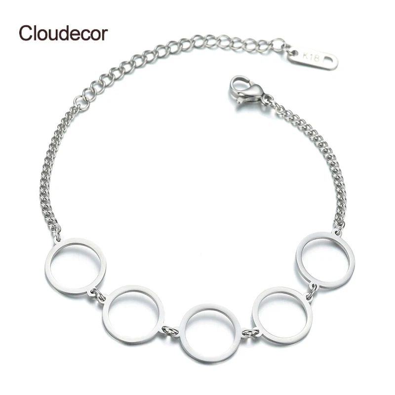 

2021 New Arrivals Stainless Steel Charm Bracelet Accessories Women Blank Round Circle Link Chain Minimalist Bracelet Silver, Steel/gold/rose gold