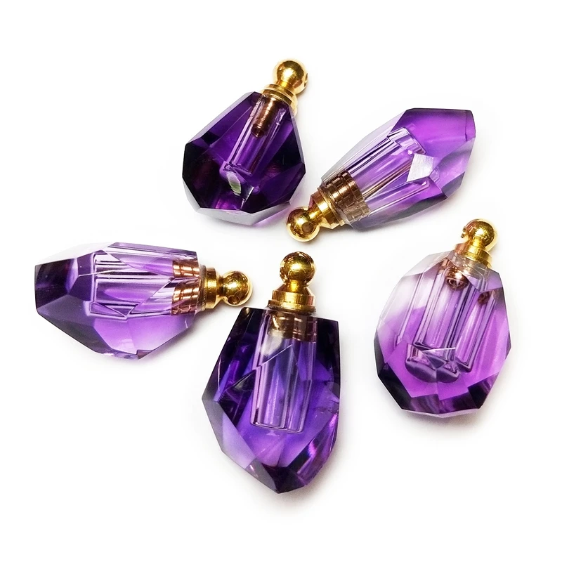 

High quality Natural amethyst Perfume Bottle pendant tiny handmade Faceted Amethyst pendant Mojo Bottle healing crytal Fashion, Multi