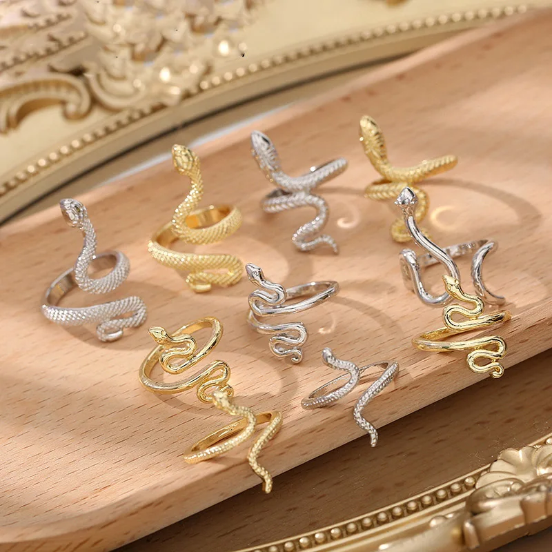 

Wholesale Custom Silver Gold Plated Adjustable Open Snake Rings Animal Shape Chunky Punk Ring Jewelry for Men Women, Gold plated ring,silver