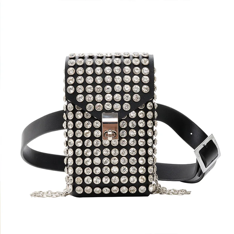 

JANHE Wholesale bolsa feminina borse bling Rhinestone Women Small Crossbody Purse Mini Waist Mobile Phone handbags For Ladies