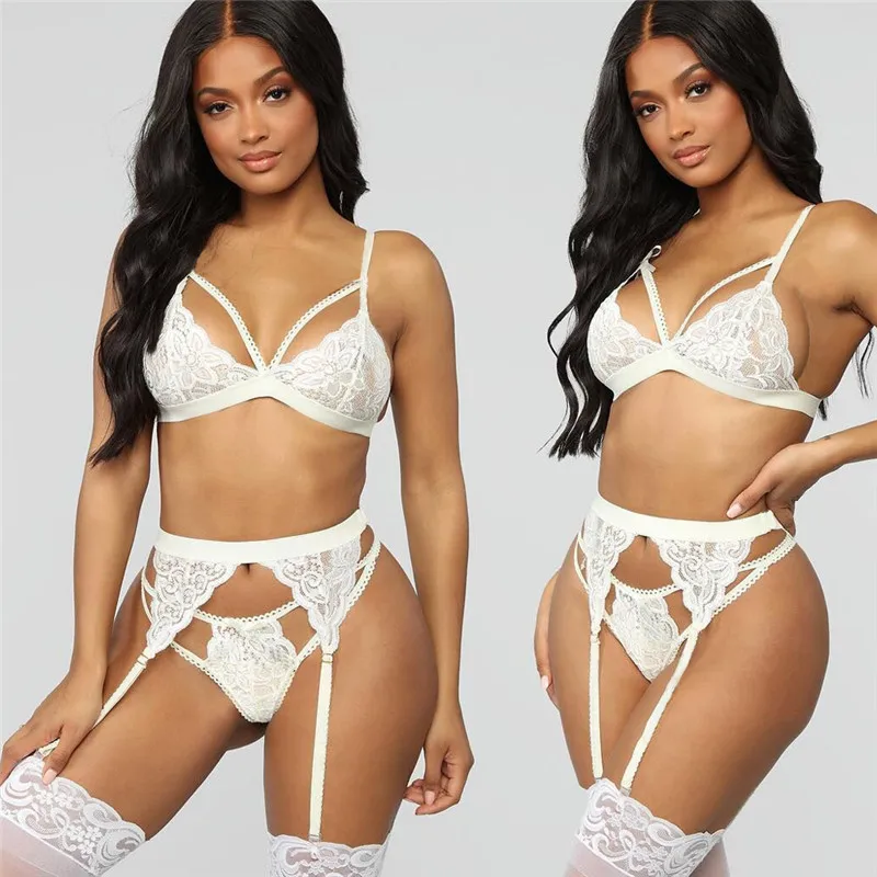 

sfy1804 hot sale new arrivals 3pcs sexy lingeries set mesh flower erotic women underwear+garter push up bra