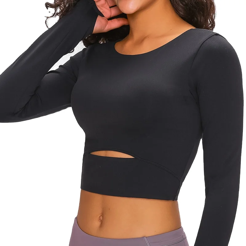 

2021 Ready to ship ladies long sleeve short running gym crop tops