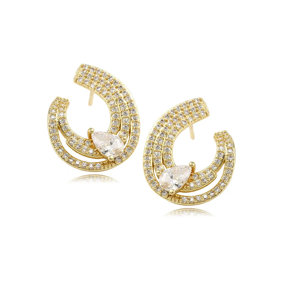 

92288 xuping jewelry Light Luxury Romantic Super Flash Full Diamond Letter C14K Gold Plated Women's Earrings