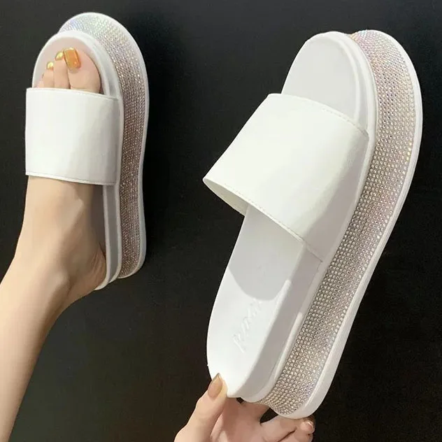 

Crystal Leopard Slippers Platform Women Sandals Female Outside Thick Sole Summer Women Slippers Open Round Toe Women's Shoes, Black,white,yellow,green,orange,leopard